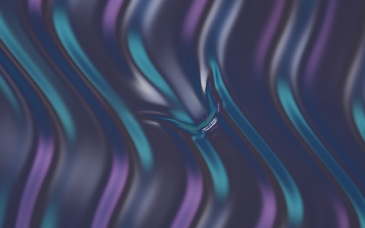 Shimmering blue, violet, and teal satin gathered into broad folds and fine creases