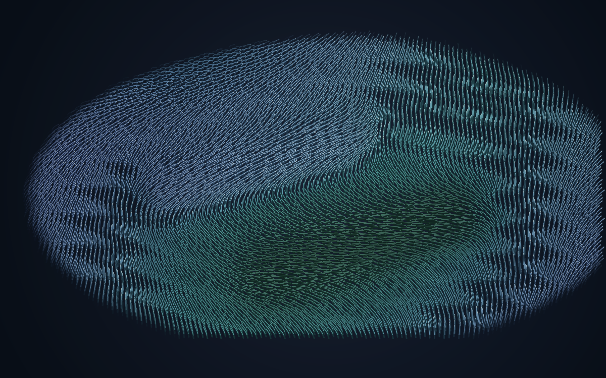 Silver-blue and sea-green fibers brushed into broad folds in Velvet