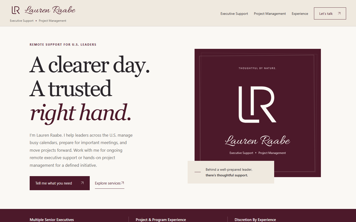 Lauren Raabe live website; complete desktop capture