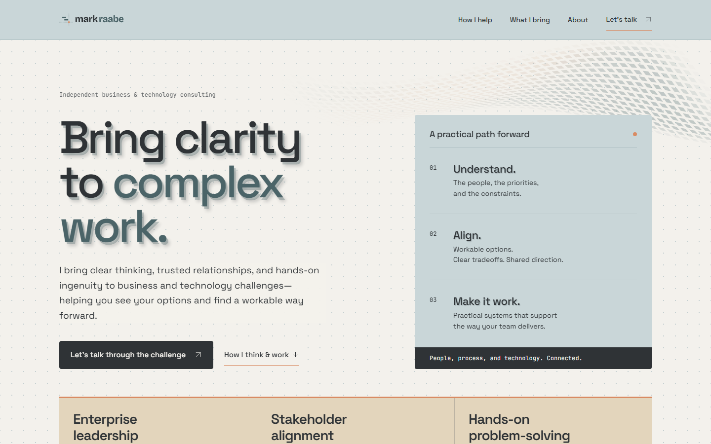 Mark Raabe live website; complete desktop capture