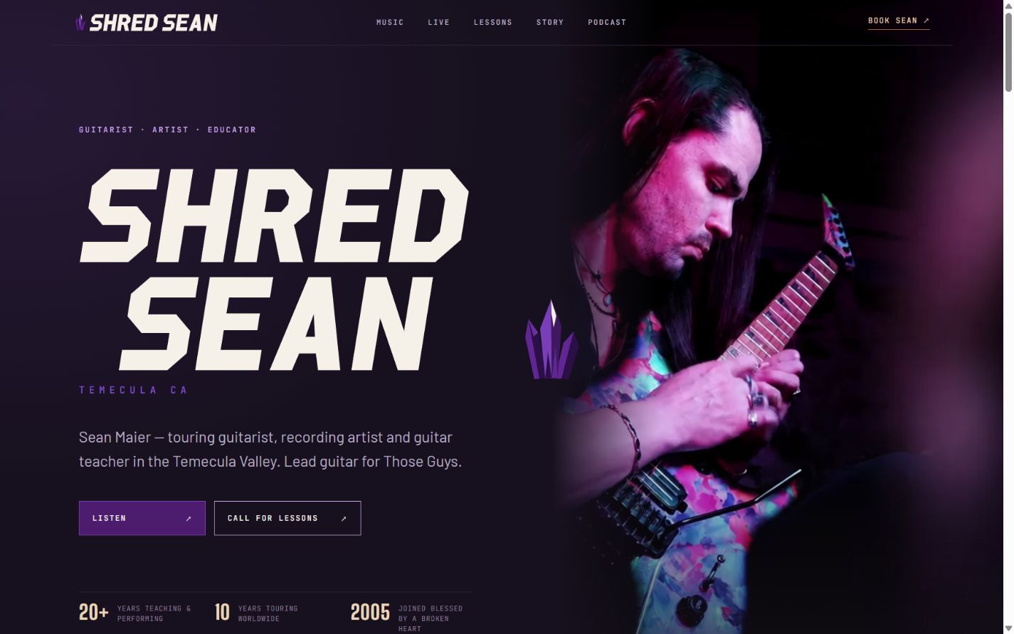Shred Sean website shown on desktop and mobile
