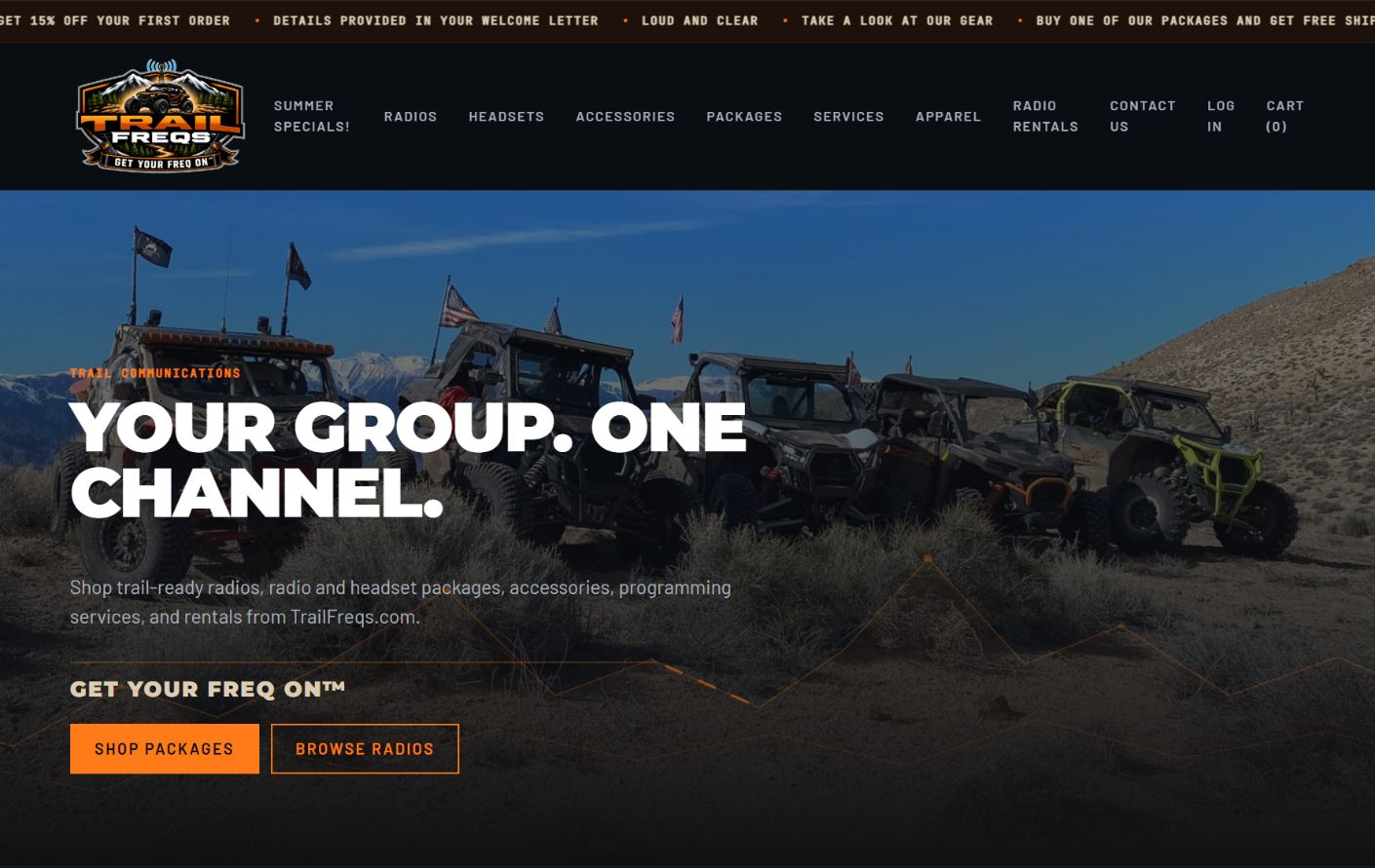Desktop preview of the TrailFreqs Shopify theme