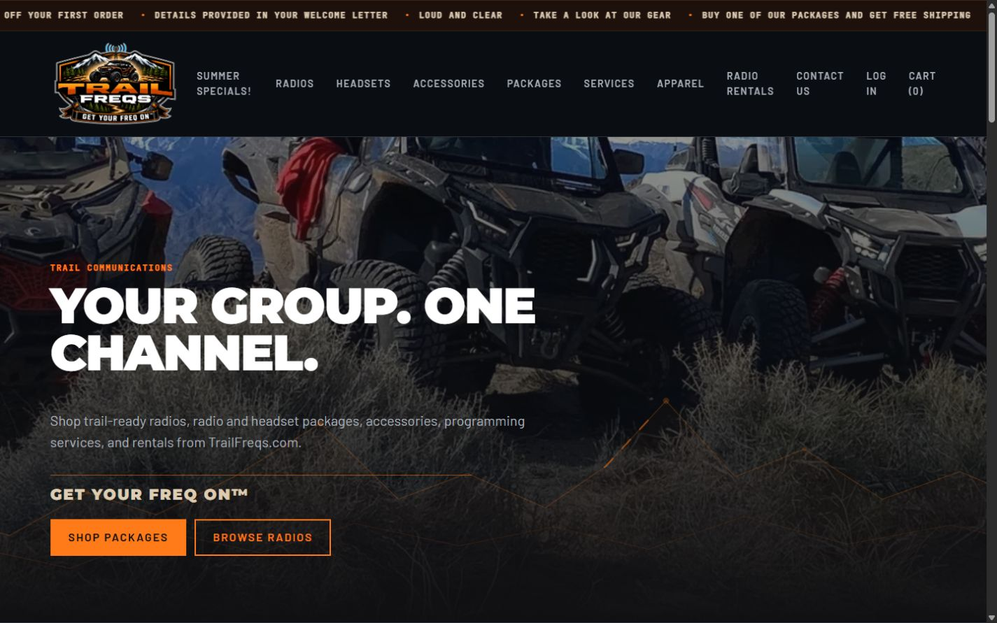 Desktop preview of the TrailFreqs Shopify theme
